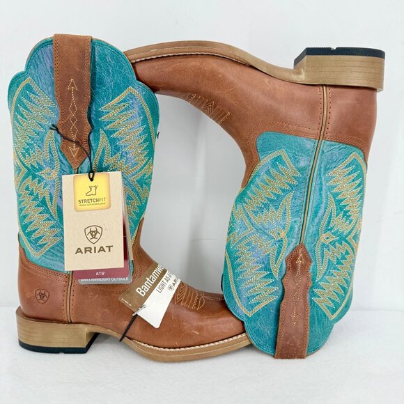 Ariat Women's Odessa StretchFit Almond/Turqueza Leather Western Boots Sz 7B NWOB - Picture 1 of 14